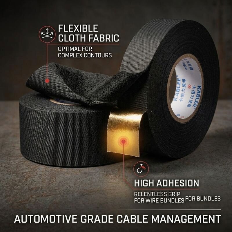 Fleece Automotive Cloth Wire Harness Tape 19mm x 20m Noise Reduction Anti Abrasion Wiring Wrap